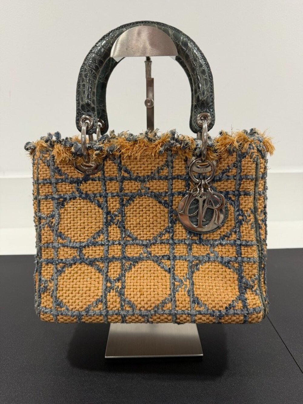 Christian Dior Lady D-Lite Medium Raffia Cannage Top Handle Bag (JB1598)
